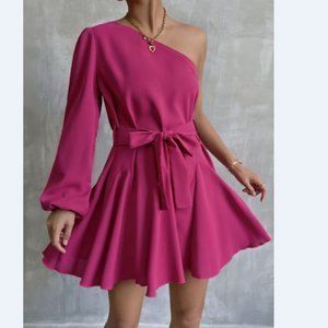 One-Shoulder Belted Mini Dress